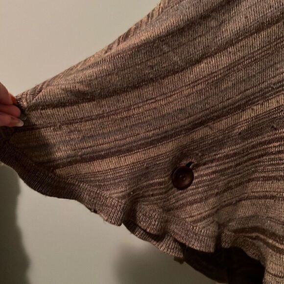 The Territory Ahead Women's Brown Wool Blend Rabbit Hair Knit Striped Poncho - Picture 6 of 8